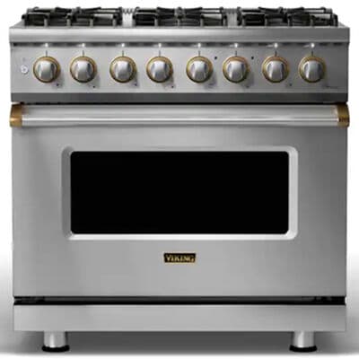 Viking 5 Series 36 in. 5.6 cu. ft. True European Convection Dual Fuel Range with 6 Sealed Burners - Stainless Steel with Brass | VDR5366BSSBB