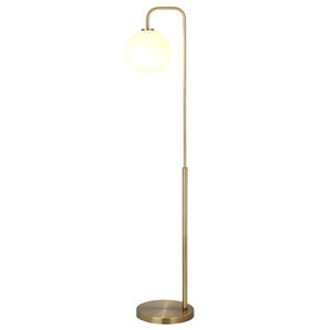 Hudson & Canal Harrison Brass Arc Floor Lamp with White Milk Glass Shade, , hires