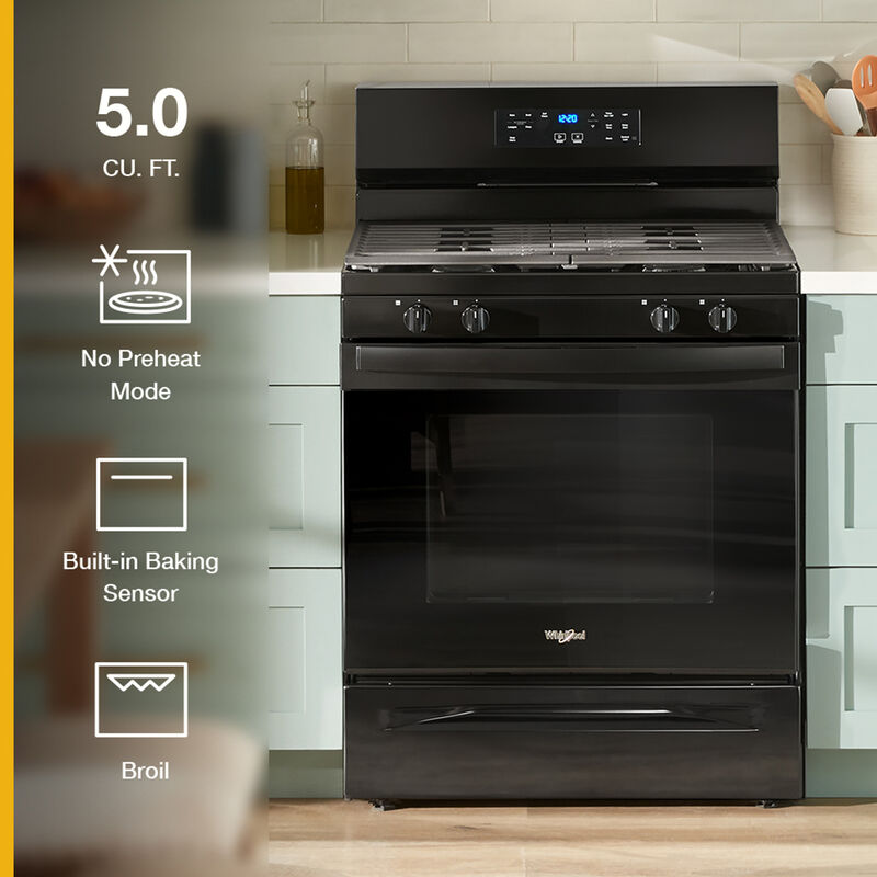Whirlpool 30 in. 5.0 cu. ft. Oven Freestanding Natural Gas Range with 4 Sealed Burners - Black, Black, hires