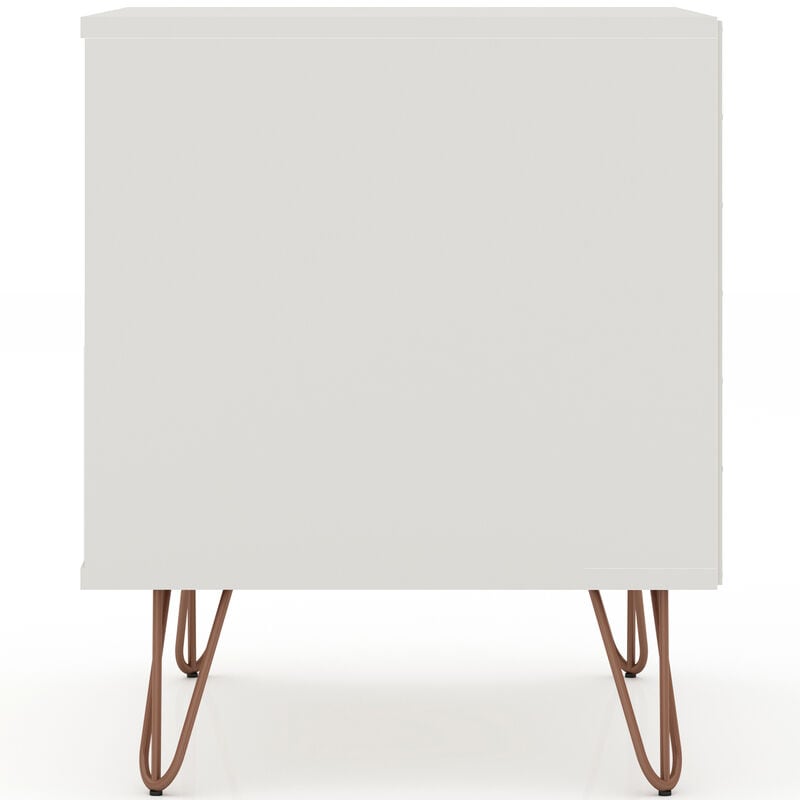 Manhattan Comfort Rockefeller Mid-Century Modern 2-Drawer Nightstand Off White/Natural, White, hires