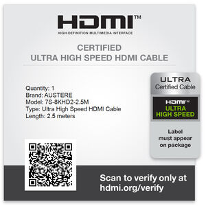 Austere VII Series 8K Ultra-High Speed 48Gbps HDMI Cable - 2.5m, , hires