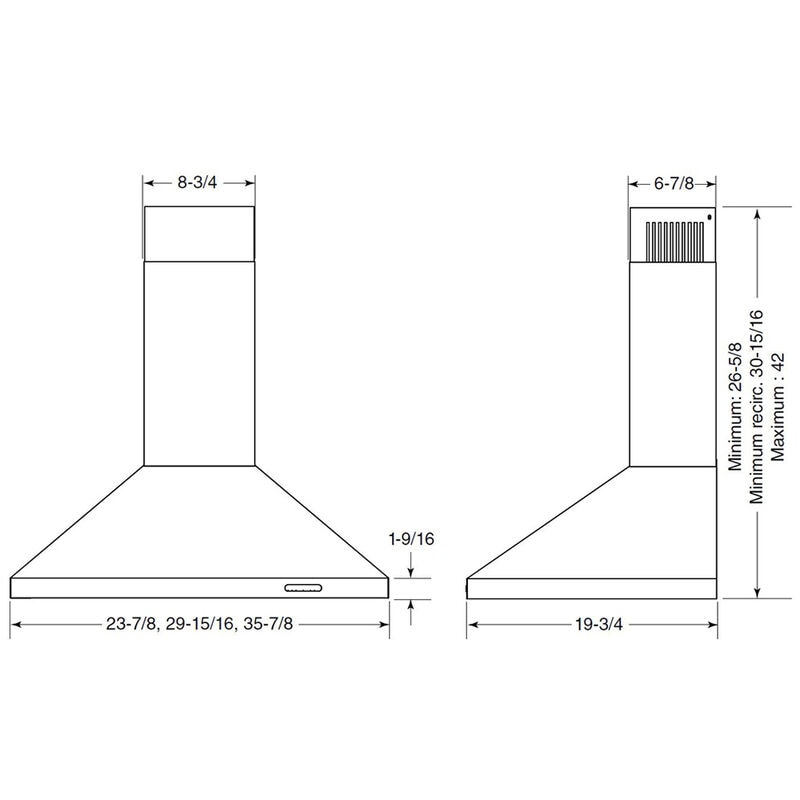 Broan Elite EW48 Series 36 in. Convertible Chimney Style Range Hood with 460 CFM, 3 Fan Speeds & 1 LED Light - Stainless Steel, , hires