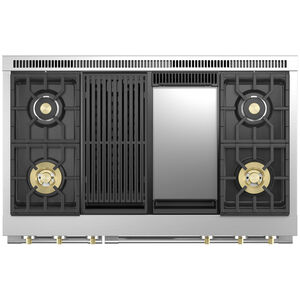 Monogram Statement Series 48 in. 8.2 cu. ft. Smart Air Fry True European Convection Double Oven Dual Fuel Range with 4 Sealed Burners, Grill & Griddle - Stainless Steel, , hires