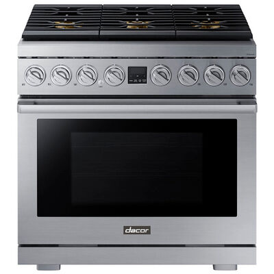 Dacor 36 in. 5.9 cu. ft. Smart Convection Oven Freestanding Gas Range with 6 Brass Burners - Silver Stainless | DOP36T86GLS