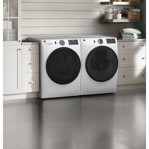 GE 28 in. 7.8 cu. ft. Smart Stackable Electric Dryer with Sanitize Cycle & Sensor Dry - White, White, hires