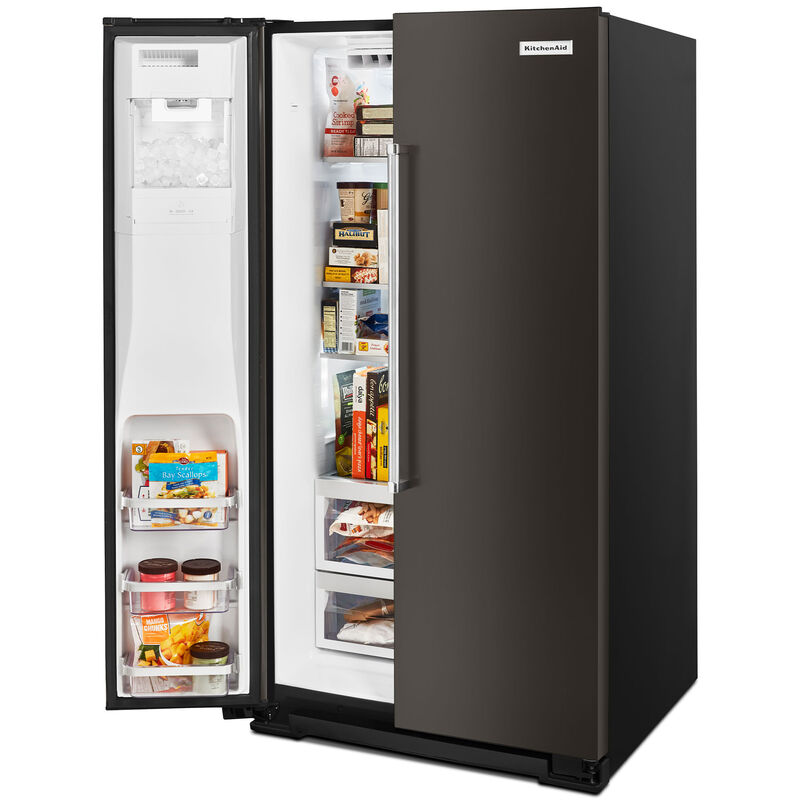 KitchenAid 36 in. 24.8 cu. ft. Side-by-Side Refrigerator With External Ice & Water Dispenser - Black Stainless Steel, Black Stainless Steel, hires
