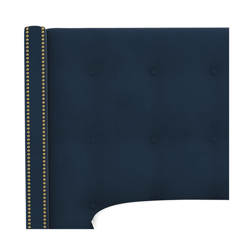 Skyline Full Nail Button Tufted Wingback Headboard in Velvet - Ink, Blue, hires
