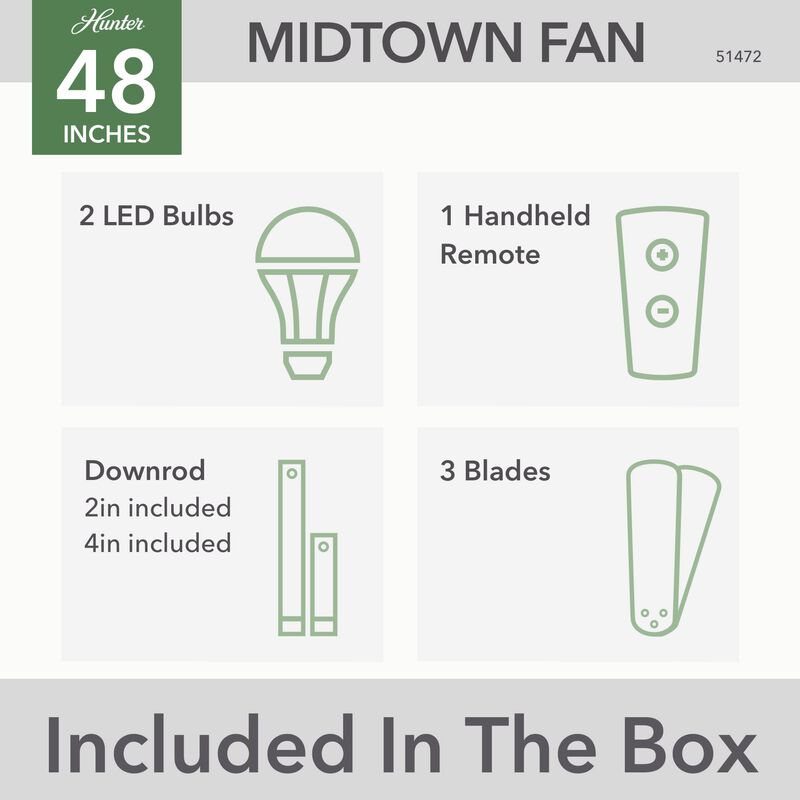 Hunter Midtown 48 in. Ceiling Fan with LED Light Kit and Handheld Remote - Matte Black, Matte Black, hires