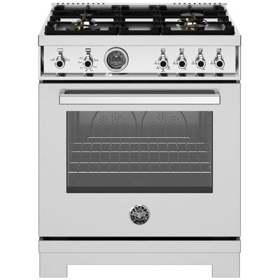 Bertazzoni Professional Series 30 in. 4.7 cu. ft. Convection Oven Freestanding Natural Gas Range with 4 Sealed Burners - Stainless Steel | PRO304BFGMXT