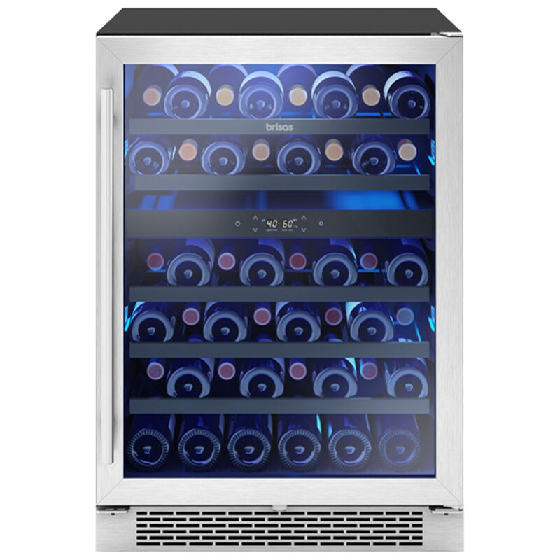 Zephyr 24 in. Undercounter Wine Cooler with Metal Wire Racks, Dual Temperature Zones & 46 Bottle Capacity - Stainless Steel, , hires