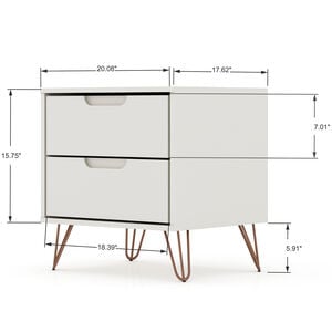 Manhattan Comfort Rockefeller Mid-Century Modern 2-Drawer Nightstand Off White, White, hires