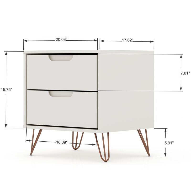 Manhattan Comfort Rockefeller Mid-Century Modern 2-Drawer Nightstand Off White, White, hires