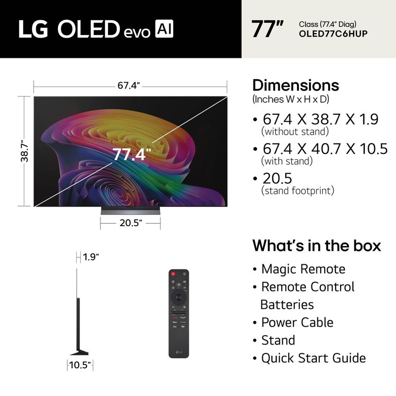 LG - 77" Class C6 Series OLED evo AI 4K UHD Smart webOS TV, , hires