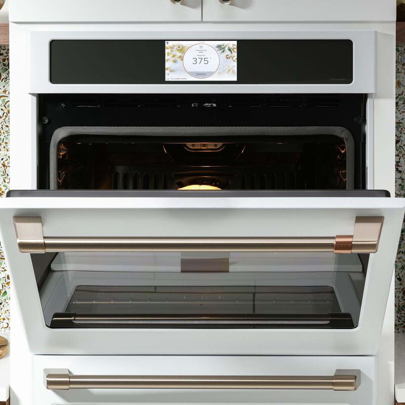 Cafe Professional Series 30 in. 10 cu. ft. Smart Top Control Electric Double Wall Oven with True European Convection - Matte White, Matte White, hires