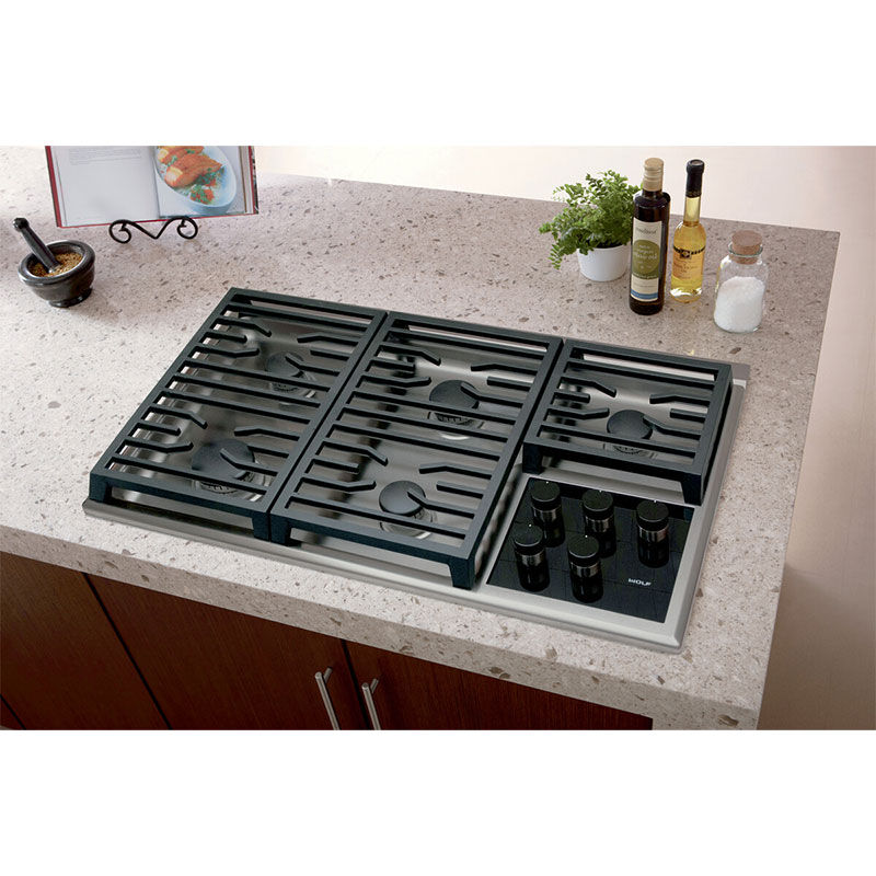 Wolf Transitional Series 36 in. 5-Burner LP Gas Cooktop with Simmer Burner & Power Burner - Stainless Steel, , hires