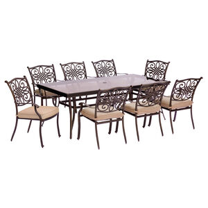 Hanover Traditions 9-Piece 84" Rectangle Glass Top Dining Set - Tan, , hires