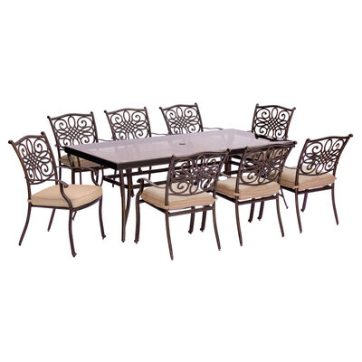 Hanover Traditions 9-Piece 84" Rectangle Glass Top Dining Set - Tan | TRADDN9PCG