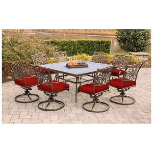 Hanover Traditions 9-Piece Dining Set in Red with a 60 In. Square Glass-Top Dining Table, , hires