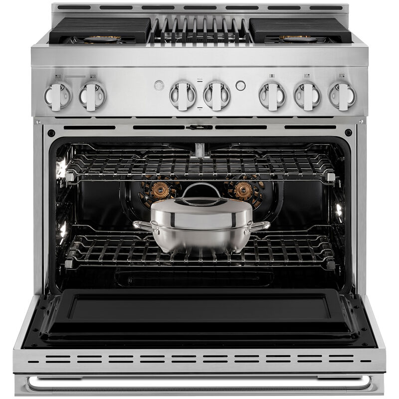 JennAir Noir Series 36 in. 5.1 cu. ft. Smart True European Convection Gas Range with 4 Sealed Burners & Grill - Stainless Steel, , hires