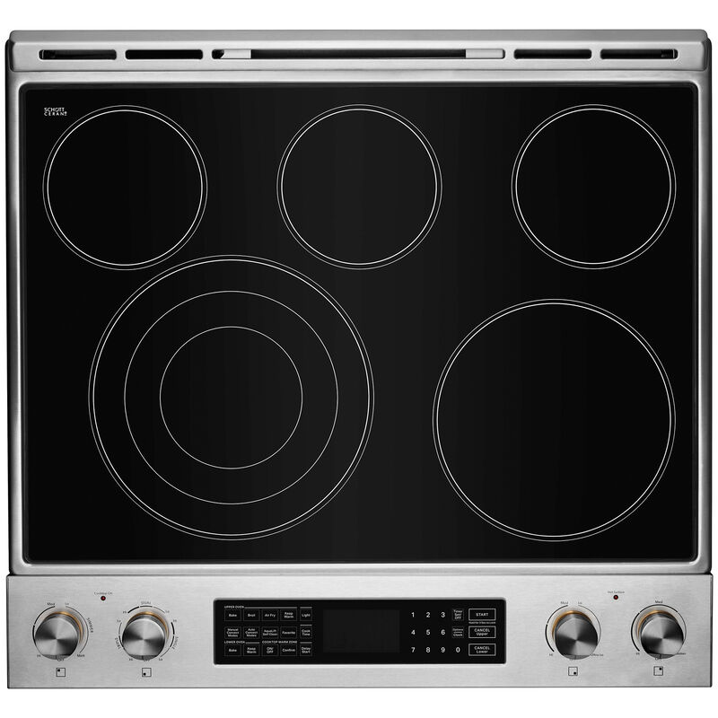 JennAir 30 in. 6.8 cu. ft. Air Fry True European Convection Slide-In Electric Range with Radiant Burners - Stainless Steel, , hires