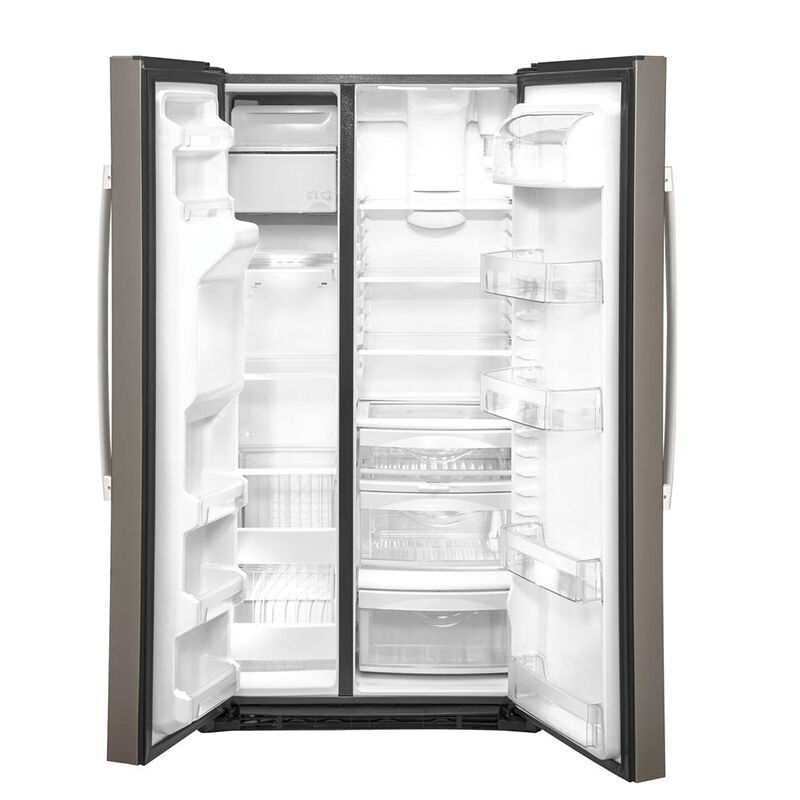 GE 36 in. 21.8 cu. ft. Counter Depth Side by Side Refrigerator with Ice & Water Dispenser - Fingerprint Resistant Slate, Slate, hires