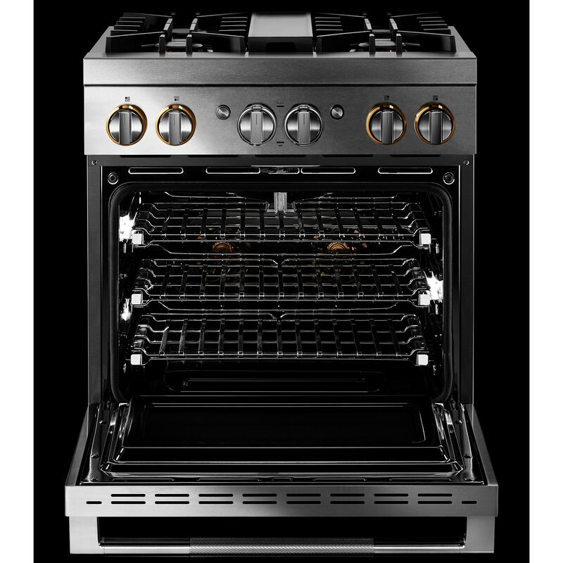 JennAir Rise Series 30 in. 4.1 cu. ft. Smart True European Convection Dual Fuel Range with 4 Sealed Burners - Stainless Steel, , hires
