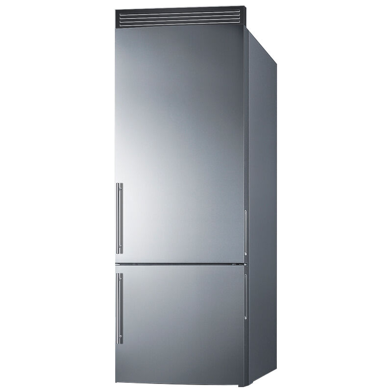 Summit 28 in. 14.6 cu. ft. Counter Depth Bottom Freezer Refrigerator with Ice Maker & Decorative Grill Plate - Stainless Steel, , hires