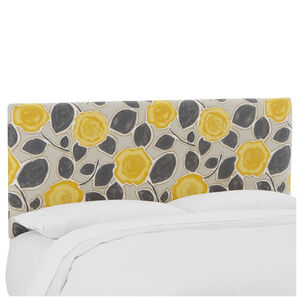 Skyline Furniture Cotton Fabric Full Size Upholstered Headboard - Citrine Yellow Beale Garden Floral Print, Citrine, hires