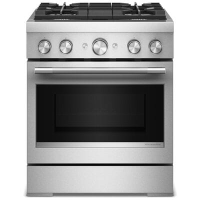 KitchenAid Commercial-Style 30 in. 4.1 cu. ft. Air-Fry True European Convection Dual Fuel Range with 4 Sealed Burners - Stainless Steel | KFDS930SSS
