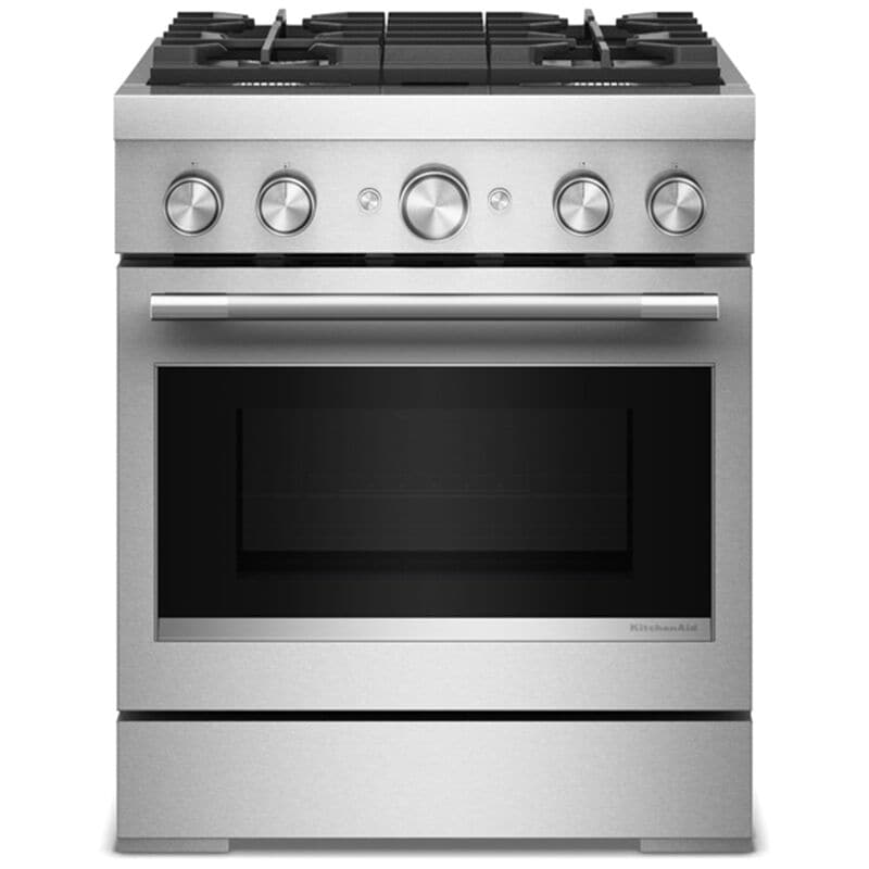 KitchenAid Commercial-Style 30 in. 4.1 cu. ft. Air-Fry True European Convection Dual Fuel Range with 4 Sealed Burners - Stainless Steel, , hires