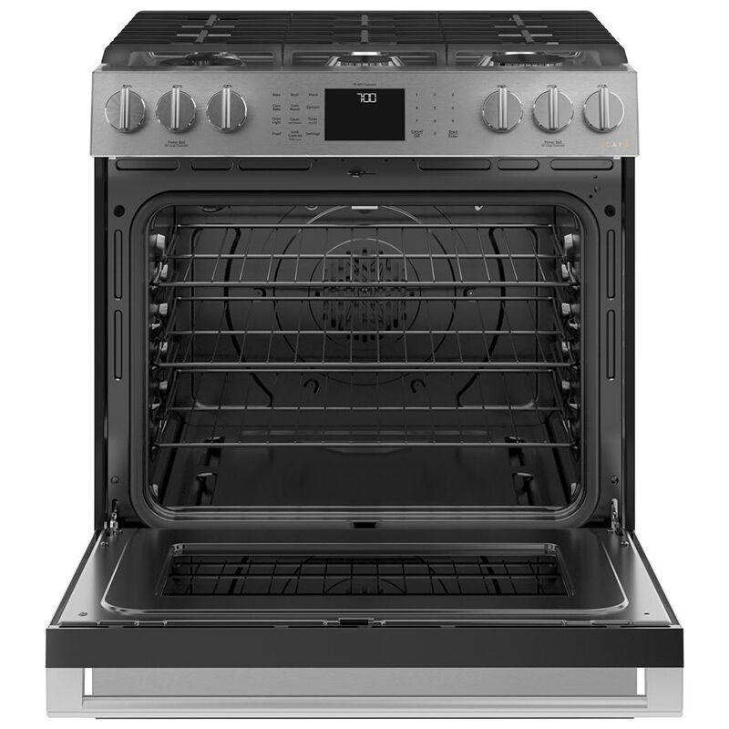 Cafe 30 in. 5.6 cu. ft. Smart Air Fry True European Convection Slide-In Gas Range with 6 Sealed Burners & Griddle - Platinum Glass, Platinum Glass, hires