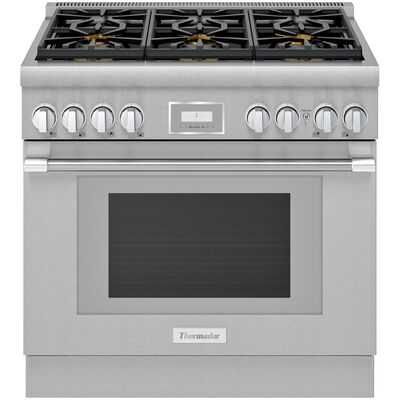 Thermador Pro Harmony Professional Series 36 in. 4.9 cu. ft. Smart True European Convection Dual Fuel Range with 6 Sealed Burners - Stainless Steel | PRD366WHU
