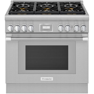 Thermador Pro Harmony Professional Series 36 in. 4.9 cu. ft. Smart Convection Oven Freestanding Dual Fuel Range with 6 Sealed Burners - Stainless Steel | PRD366WHU