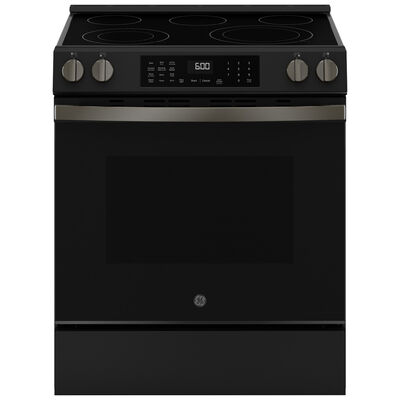 GE 30 in. 5.3 cu. ft. Smart Air Fry Standard Convection Slide-In Electric Range with Radiant Burners - Black Slate | GRS600AVDS