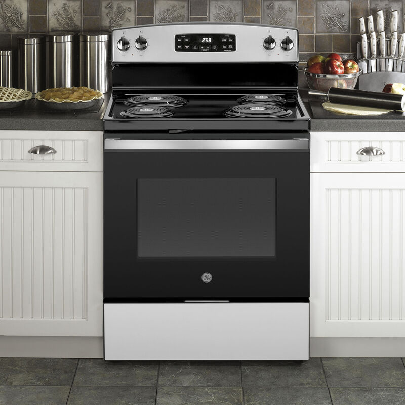 GE 30 in. 5.0 cu. ft. Oven Freestanding Electric Range with 4 Coil Burners  - Stainless Steel | P.C. Richard u0026 Son