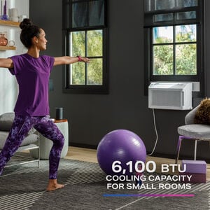 GE Profile Clearview 6,100 BTU Smart Saddle Window Air Conditioner with 3 Fan Speeds, Sleep Mode & Remote Control - White, , hires