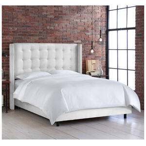 Skyline Furniture Nail Button Tufted Wingback Micro-Suede Fabric Upholstered King Size Bed - White, White, hires