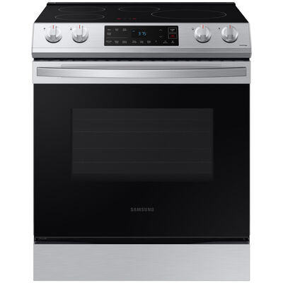 Samsung 30 in. 6.3 cu. ft. Smart Slide-In Electric Range with 4 Induction Burners - Fingerprint Resistant Stainless | NE63B8211SS