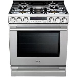 SKS 30 in. 6.3 cu. ft. Smart Standard Convection Slide-In Gas Range with 5 Sealed Burners & Griddle - Stainless Steel, , hires
