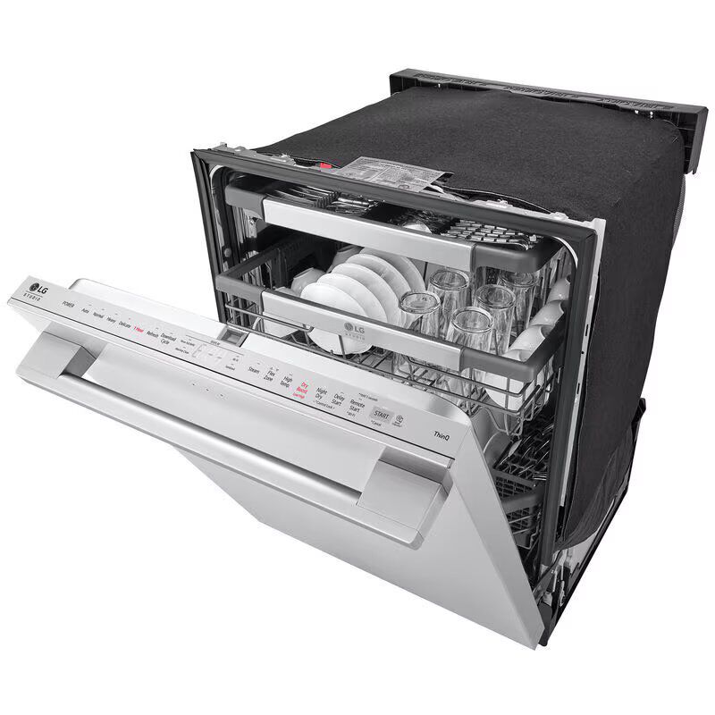 LG Studio 24 in. Top Control Flush-Mount Smart Dishwasher with 40 dBa Sound Level, 3rd-Rack & Dynamic Dry - PrintProof Stainless Steel, , hires