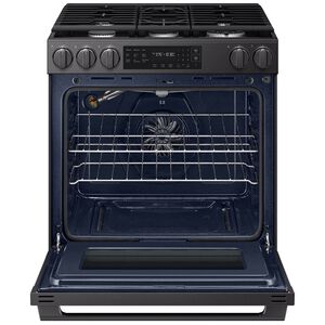 Samsung Bespoke 30 in. 6.0 cu. ft. Smart Air-Fry True European Convection Slide-In Gas Range with 5 Sealed Burners & Griddle - Matte Black Steel, Matte Black Steel, hires