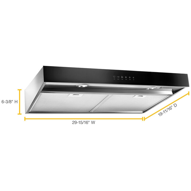 Whirlpool 30 in. Standard Style Range Hood with 3 Speed Settings, 350 CFM, Convertible Venting & 2 LED Lights - Stainless Steel, , hires
