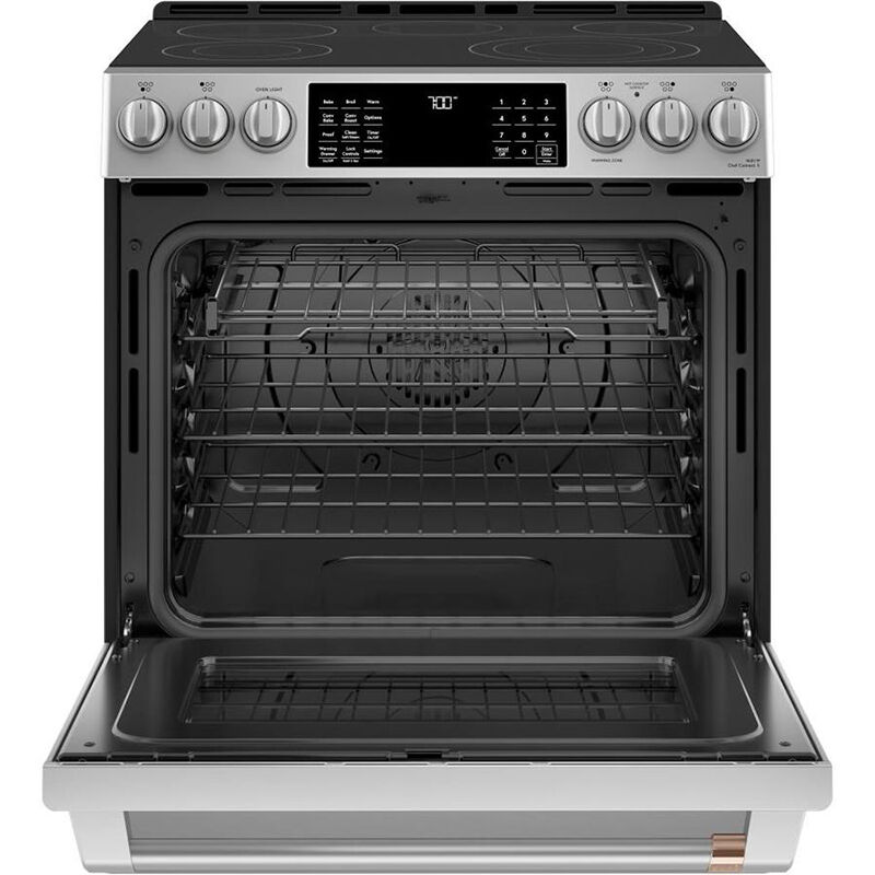 Cafe 30 in. 5.7 cu. ft. Smart Air Fry True European Convection Slide-In Electric Range with Smoothtop Burners - Stainless Steel, Stainless Steel, hires