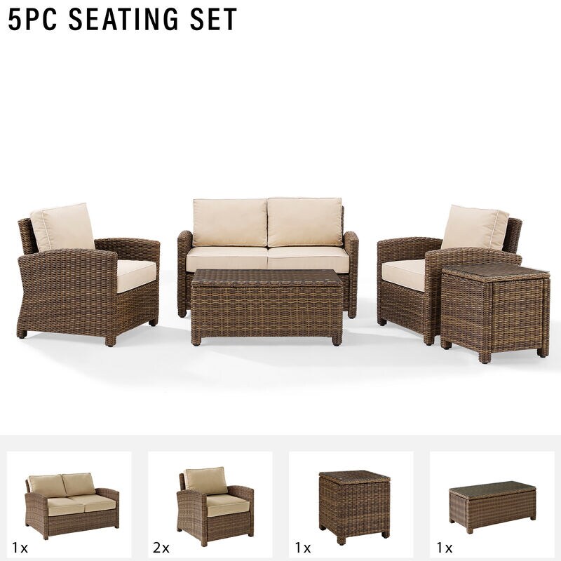 Crosley Bradenton 5 Piece Wicker Conversation Set - Sand, , hires