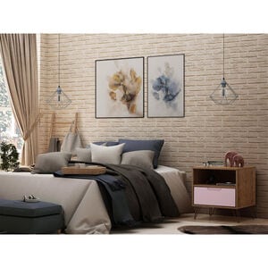Manhattan Comfort Rockefeller Mid-Century Modern 1-Drawer Nightstand Rose Pink, Pink, hires
