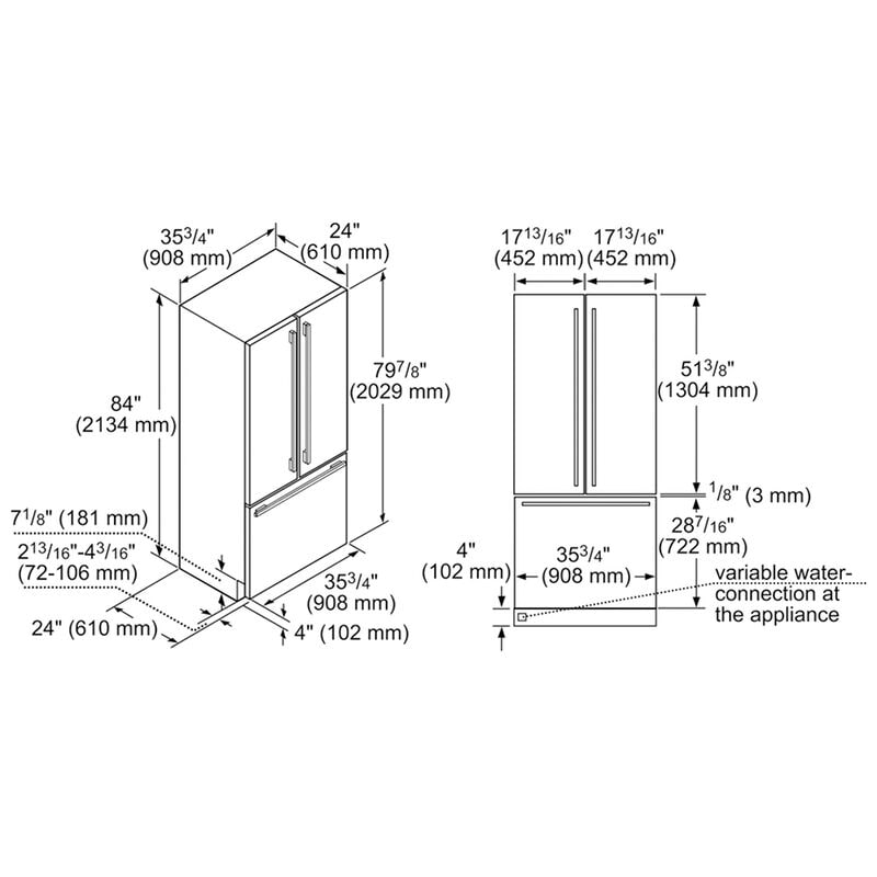 Bosch Benchmark 36 in. 19.4 cu. ft. Built-In Smart Counter Depth French Door Refrigerator with Ice Maker - Custom Panel Ready, , hires