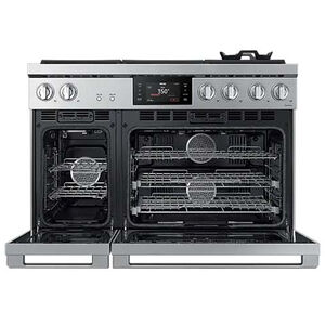 Dacor Transitional 48 in. 7.7 cu. ft. Smart Air Fry Dual Convection Double Oven Gas Range with 6 Sealed Burners - Silver Stainless, , hires