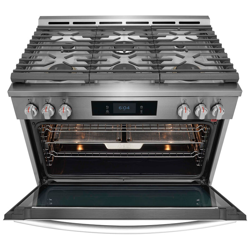 Frigidaire Gallery 36 in. 4.6 cu. ft. Air Fry Convection Oven Freestanding Natural Gas Dual Fuel Range with 6 Sealed Burners - Stainless Steel, , hires
