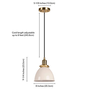 Hudson & Canal Madison 8 in. Pendant with Brass Fixture - Pearled White Shade, , hires