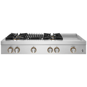 JennAir Rise 48 in. 4-Burner Professional Style Natural Gas Rangetop with Chrome-Infused Griddle, Grill, Simmer Burner & Power Burner - Stainless Steel, , hires